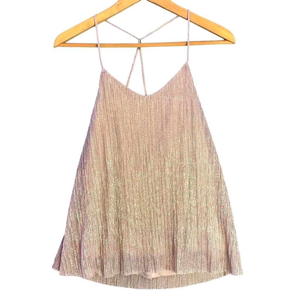 Express Pale Pink Shiny Cami, Women’s M, Metallic Spaghetti Strap, Y2K, Fairy